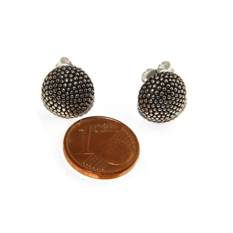 NSA|925: pair of man half sphere woman earrings studded processing Sardinian type 12