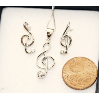 NSA|Parure musica chiave di sol Girocollo veneziano in argento 925 con ciondolo e Orecchini abbinati in Cofanetto