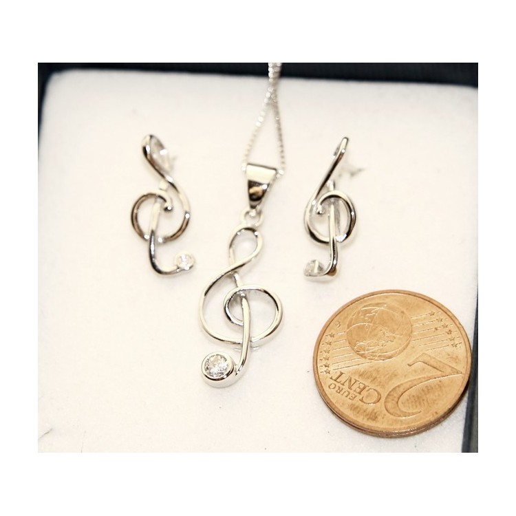 NSA|Parure musica chiave di sol Girocollo veneziano in argento 925 con ciondolo e Orecchini abbinati in Cofanetto
