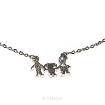 NSA|Argento 925 : Collana Collier donna pendente centrale famiglia con bambina figlia unica