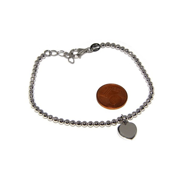 NSA|Bracciale a palline donna in Argento 925 con pendente ciondolo cuore liscio