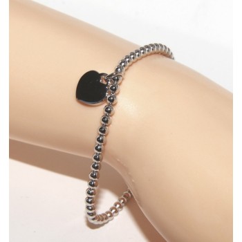NSA|Bracelet in 925 sterling silver pendant woman balls with smooth heart pendant