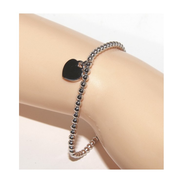 NSA|Bracelet in 925 sterling silver pendant woman balls with smooth heart pendant