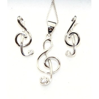 NSA|Set music treble 925 silver necklace Earrings matching in box NonSoloArgenti ROMA