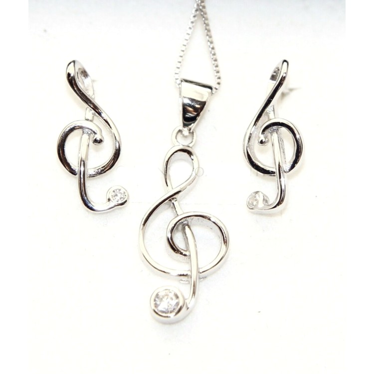 NSA|Set music treble 925 silver necklace Earrings matching in box NonSoloArgenti ROMA