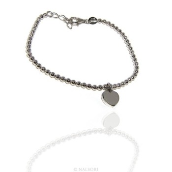 NSA|Bracelet in 925 sterling silver pendant woman balls with smooth heart pendant