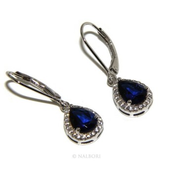 NSA|925: earrings woman light point white and blue zircon sapphire, teardrop shape and fishhook security.