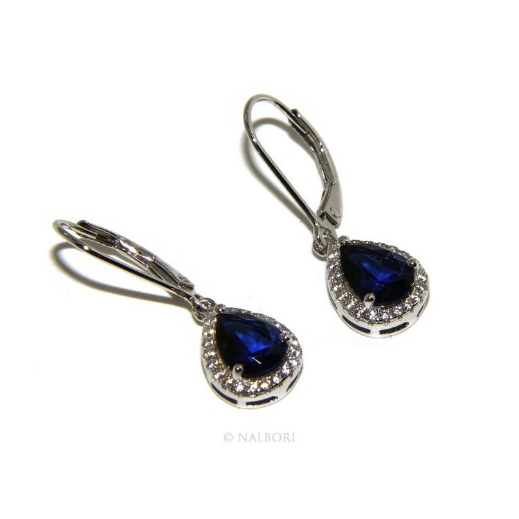 NSA|925: earrings woman light point white and blue zircon sapphire, teardrop shape and fishhook security.