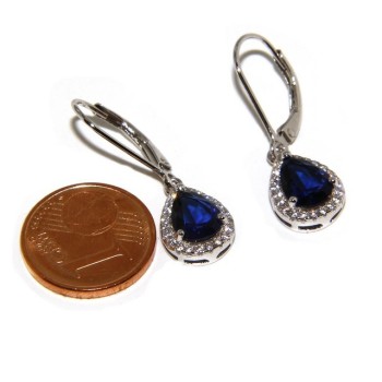 NSA|925: earrings woman light point white and blue zircon sapphire, teardrop shape and fishhook security.