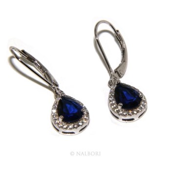 NSA|Argento 925 : orecchini donna punto luce zircone bianco e blu sapphire goccia monachella sicurezza.