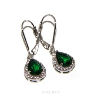 NSA|Argento 925 : orecchini donna punto luce zircone bianco e verde emerald goccia monachella sicurezza