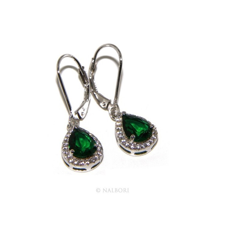 NSA|925: white zircon earrings woman point light green emerald drop fishhook Safety