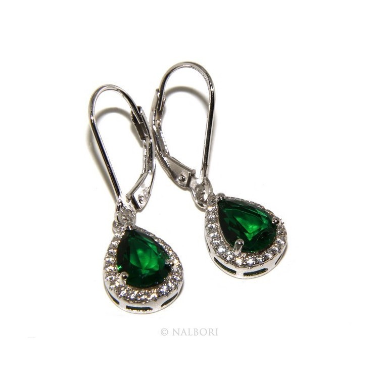 NSA|925: white zircon earrings woman point light green emerald drop fishhook Safety
