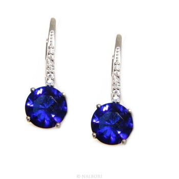 NSA|925: earrings zircon blue light point woman sapphire brilliant 8mm nun Safety