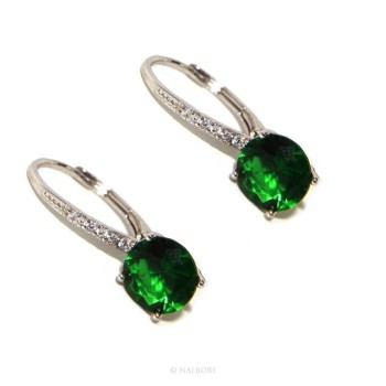 NSA|Argento 925 : orecchini donna punto luce zircone verde emerald brillante 8mm monachella sicurezza
