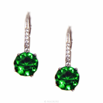 NSA|Argento 925 : orecchini donna punto luce zircone verde emerald brillante 8mm monachella sicurezza