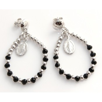 NSA|Argento 925 : orecchini donna rosario palline goccia e madonna