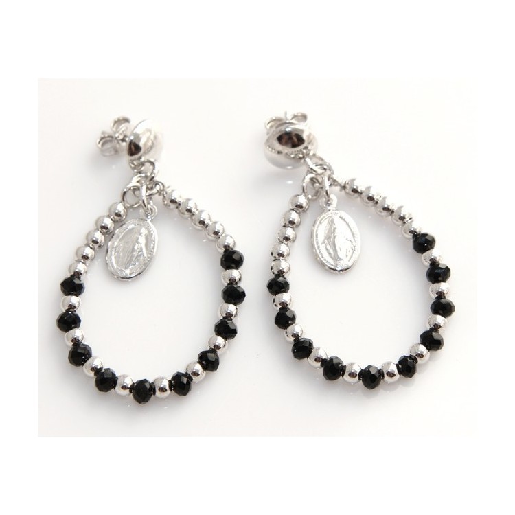 NSA|Argento 925 : orecchini donna rosario palline goccia e madonna