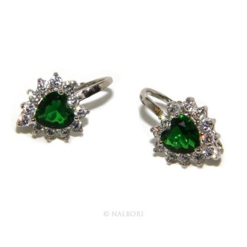 NSA|Argento 925 : orecchini donna punto luce zircone verde emerald bianco cuore monachella sicurezza