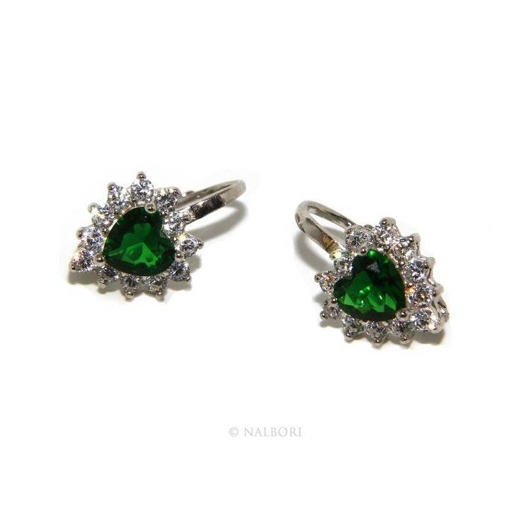 NSA|925: earrings woman point light emerald green zircon white heart nun Safety