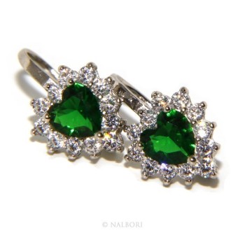 NSA|Argento 925 : orecchini donna punto luce zircone verde emerald bianco cuore monachella sicurezza