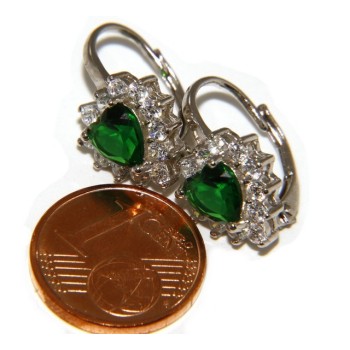NSA|Argento 925 : orecchini donna punto luce zircone verde emerald bianco cuore monachella sicurezza
