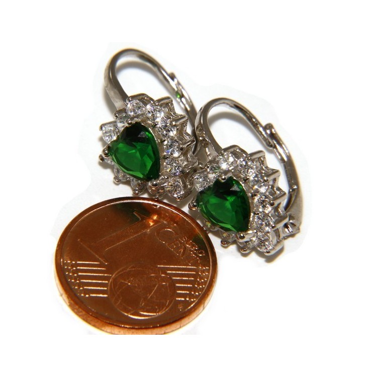 NSA|925: earrings woman point light emerald green zircon white heart nun Safety