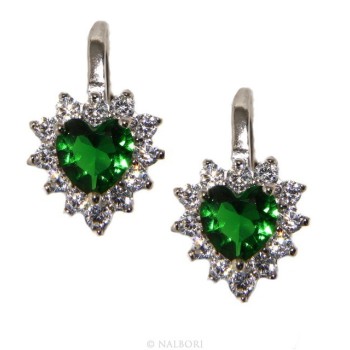 NSA|Argento 925 : orecchini donna punto luce zircone verde emerald bianco cuore monachella sicurezza