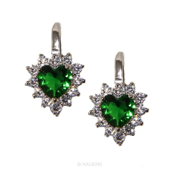 NSA|925: earrings woman point light emerald green zircon white heart nun Safety