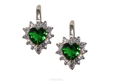 NSA|925: earrings woman point light emerald green zircon white heart nun Safety