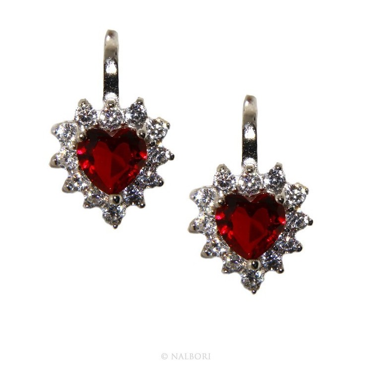 NSA|925: earrings woman point light blue sapphire  zircon white heart nun Safety