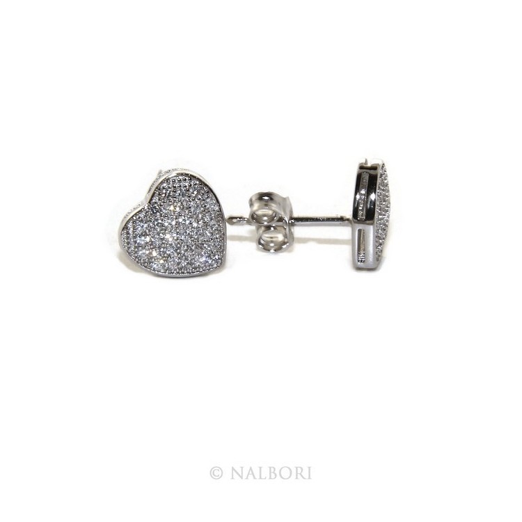 NSA|Argento 925 : coppia di orecchini 9 mm uomo donna bottone cuore pavè zirconi mircosetting