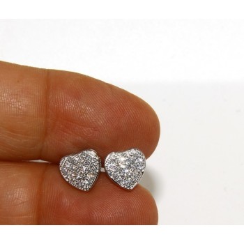 NSA|Argento 925 : coppia di orecchini 9 mm uomo donna bottone cuore pavè zirconi mircosetting
