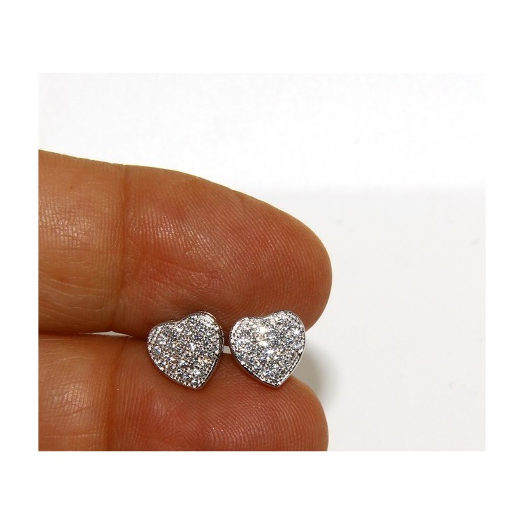 NSA|Argento 925 : coppia di orecchini 9 mm uomo donna bottone cuore pavè zirconi mircosetting