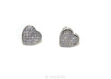 NSA|925: pair of earrings 9mm man woman button heart zirconia mircosetting
