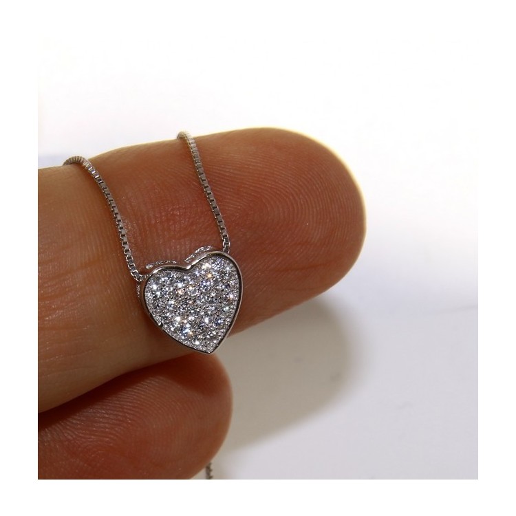 NSA|Argento 925 : Collana Collier donna cuore pavè di zirconi microsetting