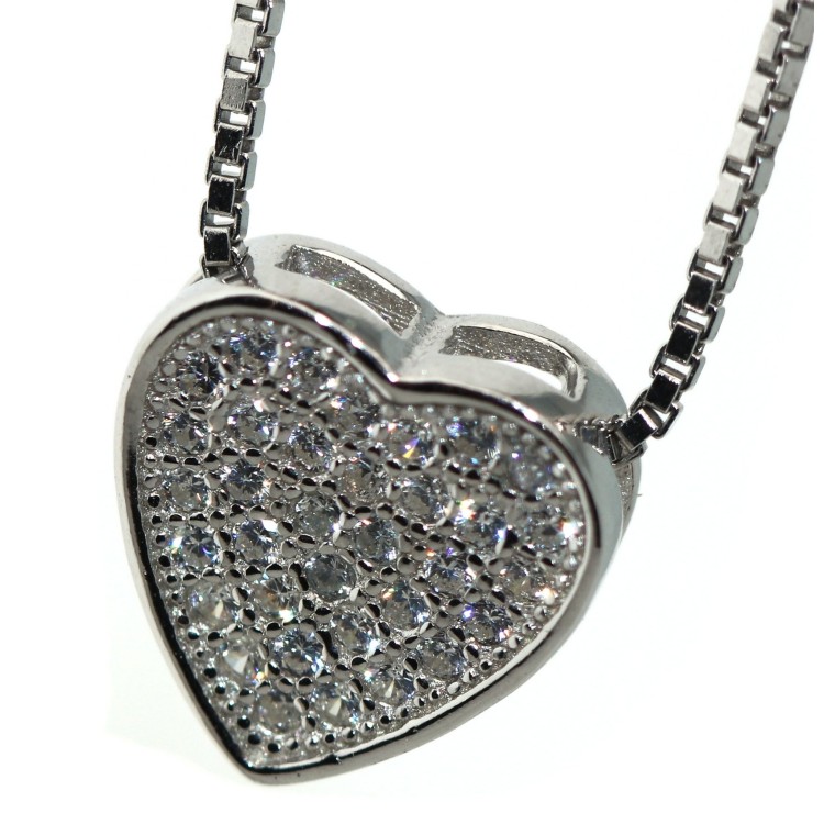 NSA|heart necklace 925 silver collier woman pavé with microsetting zircons