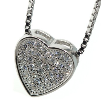 NSA|collana cuore argento 925 collier donna pavè di zirconi microsetting di marca NALBORI