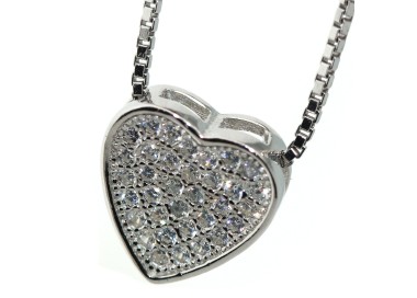 NSA|heart necklace 925 silver collier woman pavé with microsetting zircons