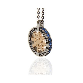 NSA|Steel: forzatina helm pendant necklace with round and twenty zircon gold blue