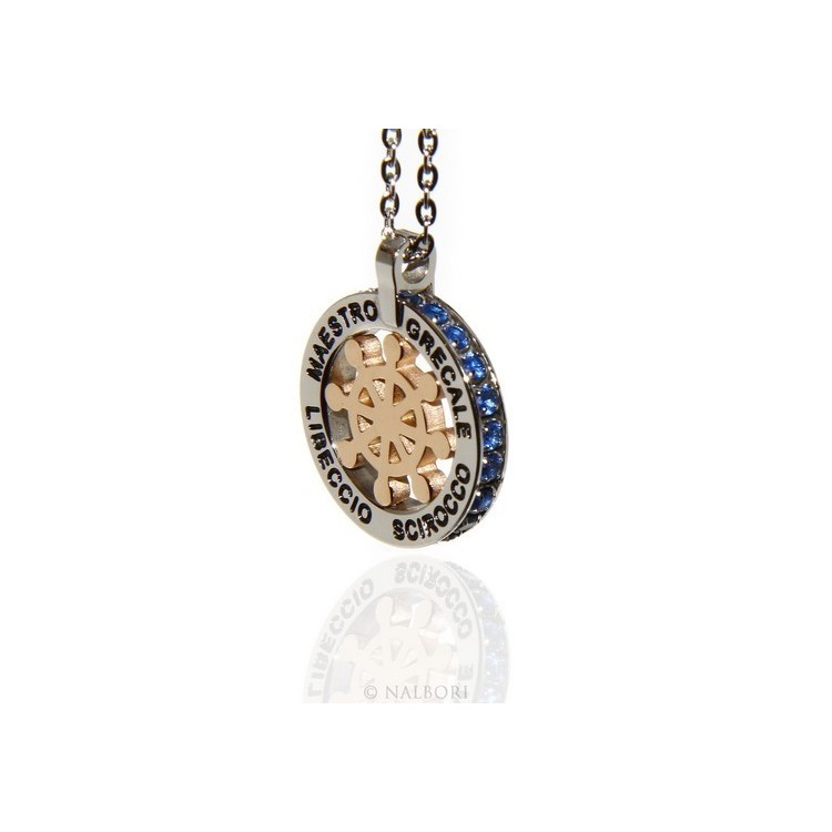 NSA|Steel: forzatina helm pendant necklace with round and twenty zircon gold blue