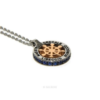 NSA|Steel: forzatina helm pendant necklace with round and twenty zircon gold blue
