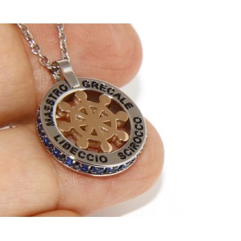 NSA|Steel: forzatina helm pendant necklace with round and twenty zircon gold blue