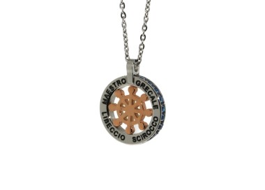NSA|Steel chain forzatina helm pendant round and twenty zircon gold blue