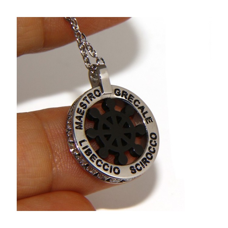 NSA|Steel: forzatina helm pendant necklace with round and twenty zircon gold blue