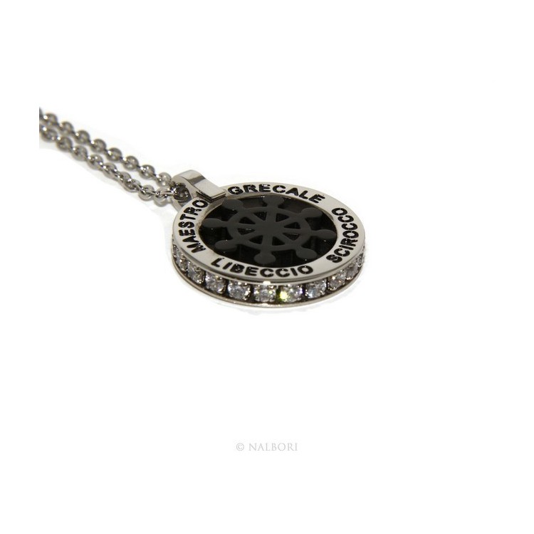 NSA|Steel: forzatina helm pendant necklace with round and twenty zircon gold blue