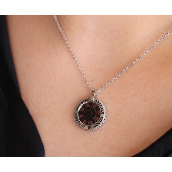 NSA|Steel: chain helm pendant necklace with round black twenty zircon white