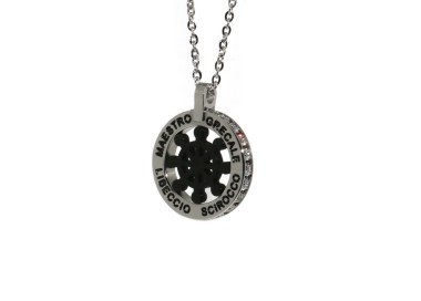 NSA|Steel: chain helm pendant necklace with round black twenty zircon white