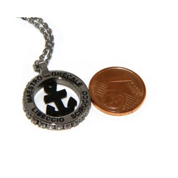 NSA|Steel: forzatina necklace with round pendant STILL and twenty black cubic zirconia