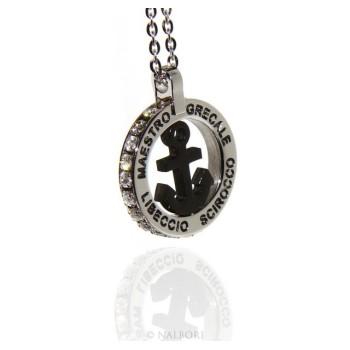 NSA|Steel: forzatina necklace with round pendant STILL and twenty black cubic zirconia